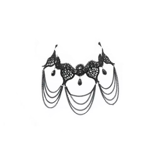 Collar Gótico negro con piedras y encaje