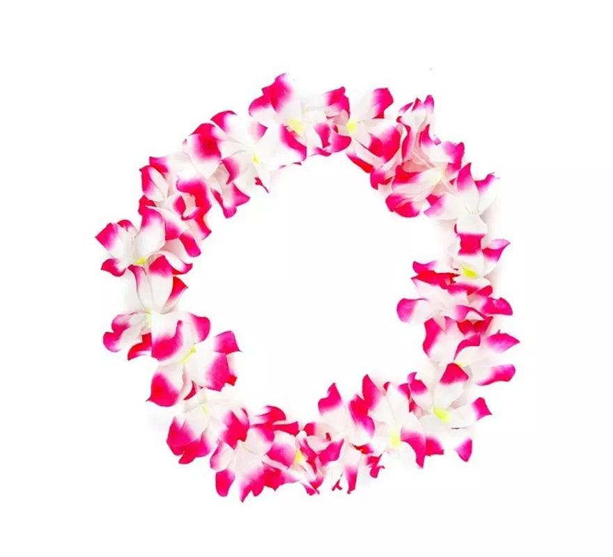 Translation missing: en.Collar Hawaii mediano fucsia y blanco de 46 cm