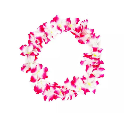 Collar Hawaii mediano fucsia y blanco de 46 cm