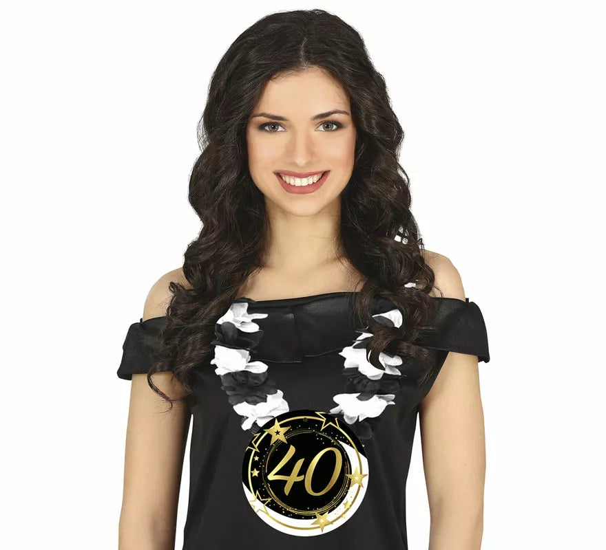 Collar Negro y Blanco de 40 Años Cumpleaños y Aniversarios