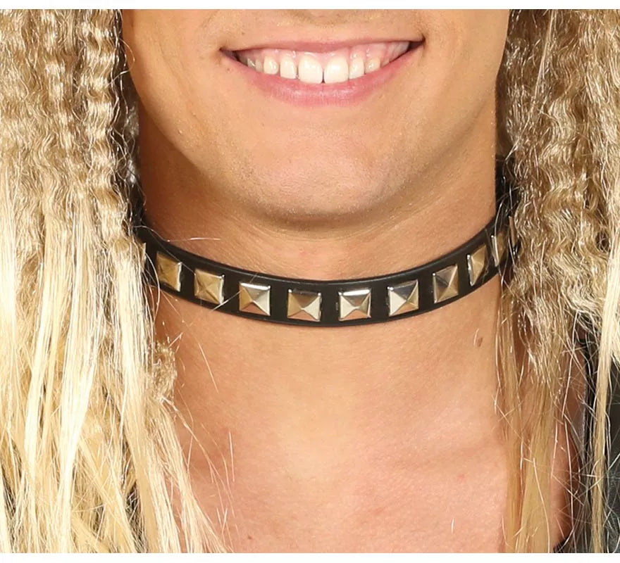 Collar Punk Negro y Dorado