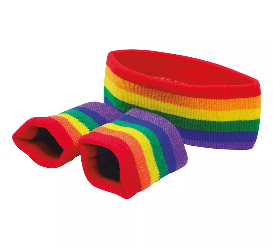 Conjunto de 2 Muñequeras y Cinta Multicolor