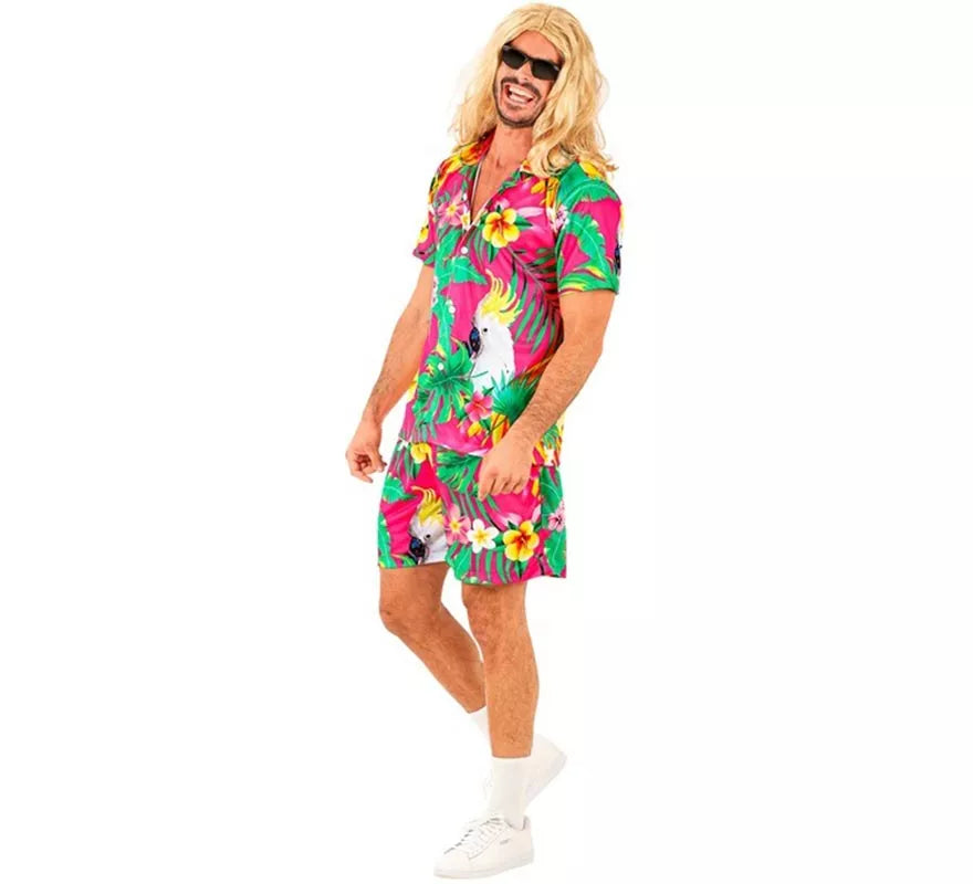 Conjunto de Verano con Estampado Cacatúa: Camisa y Shorts para hombre