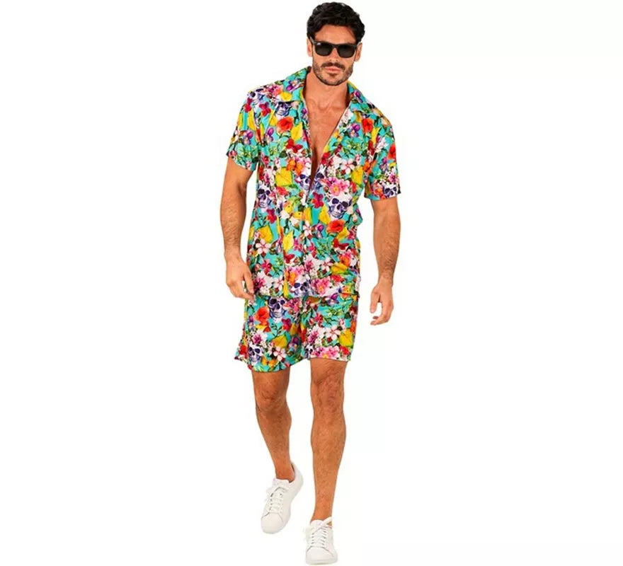 Translation missing: en.Conjunto de Verano con Estampado de Calaveras: Camisa y Shorts para hombre