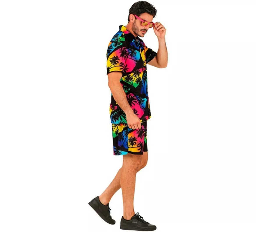 Conjunto de Verano con Estampado de Palmeras: Camisa y Shorts para hombre