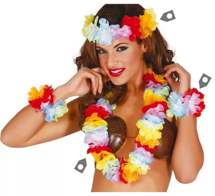 Conjunto Hawaiano de cinta, collar y muñequeras