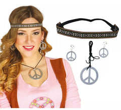 Hippie set of earrings, necklace and ribbon