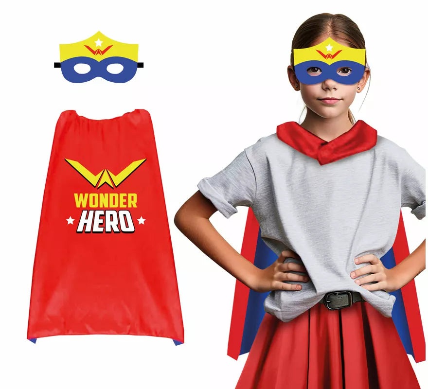 Translation missing: en.Conjunto Infantil Súper Heroína: Antifaz y capa de 70 cms