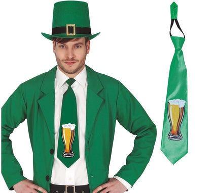 Corbata Verde con estampado de Cerveza de San Patricio