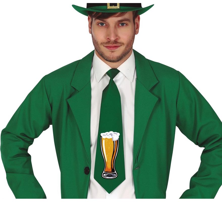 Corbata Verde con estampado de Cerveza de San Patricio