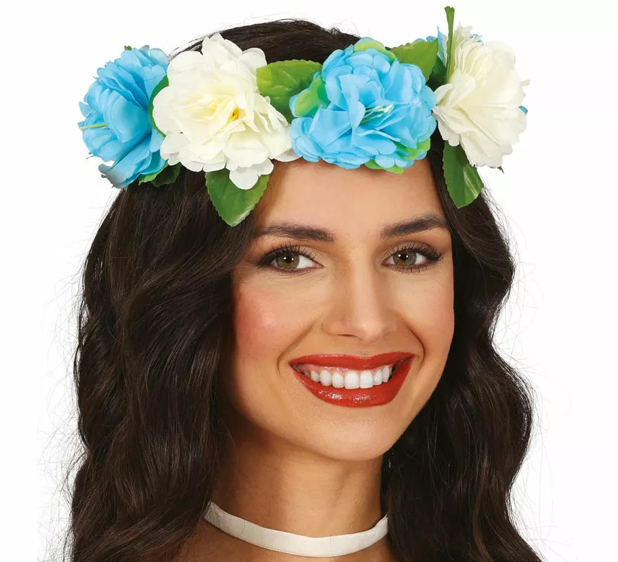 Translation missing: en.Corona de Flores blancas y azules de 20 cm