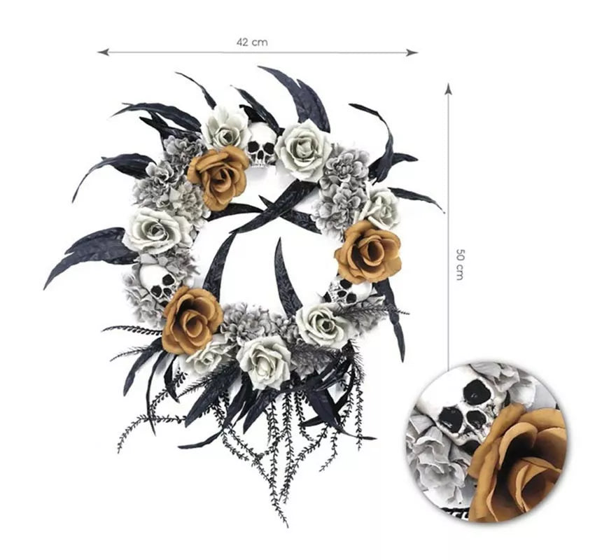 Translation missing: en.Corona Flores blancas y Calavera de 42x50 cm