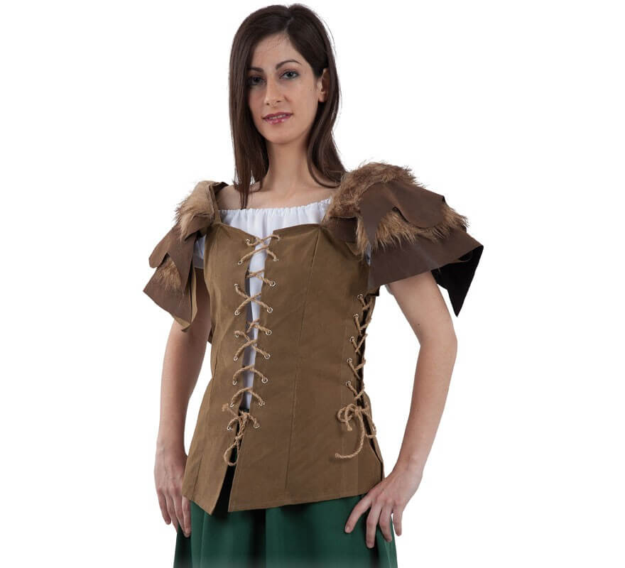 Translation missing: en.Corpiño Medieval Marrón con Hombreras para mujer