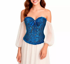 Women's Blue Jacquard Corset with Bow
