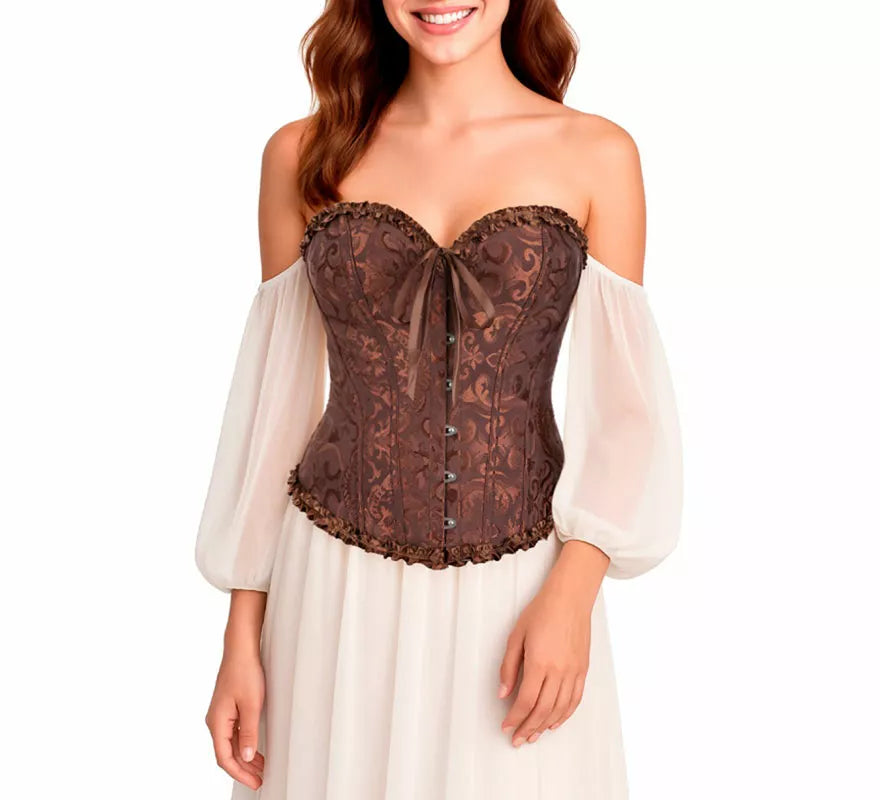 Translation missing: en.Corset Jacquard marrón con Lazo para mujer