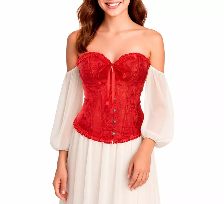 Translation missing: en.Corset Jacquard rojo con Lazo para mujer