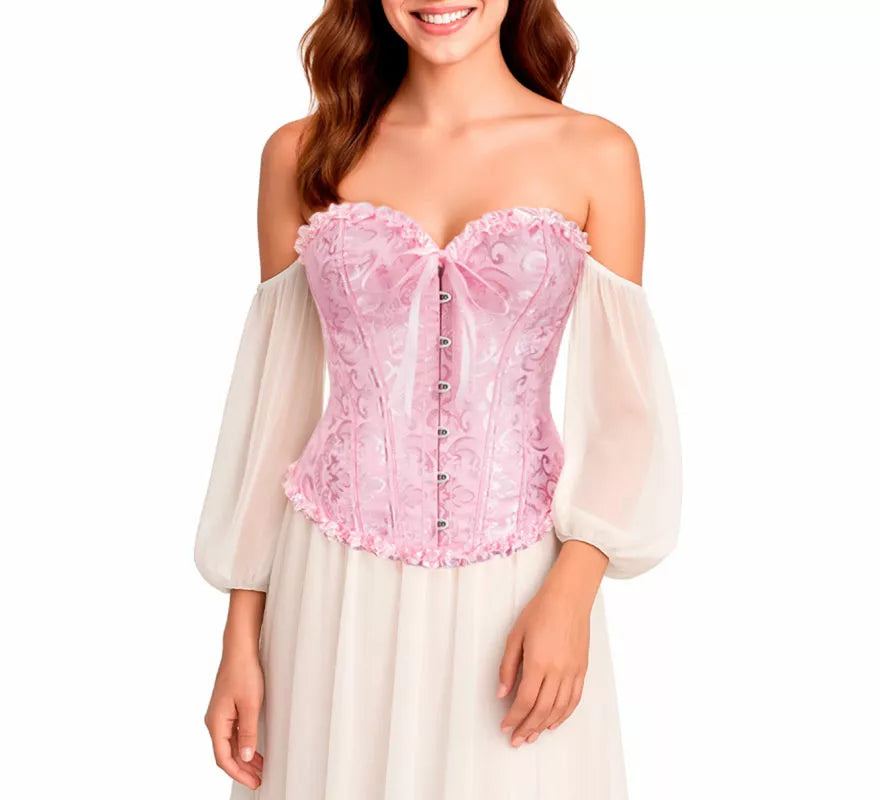 Translation missing: en.Corset Jacquard rosa con Lazo para mujer