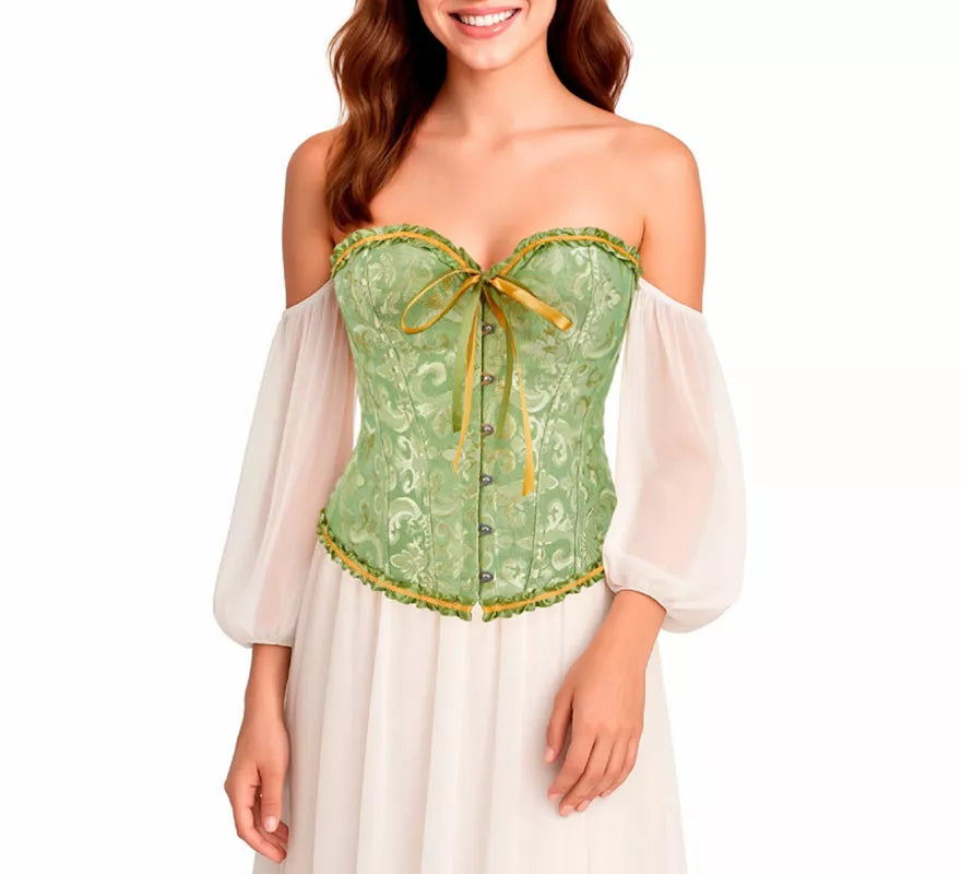 Corset Jacquard verde con Lazo para mujer
