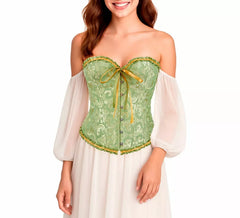 Women's Green Jacquard Corset with Bow