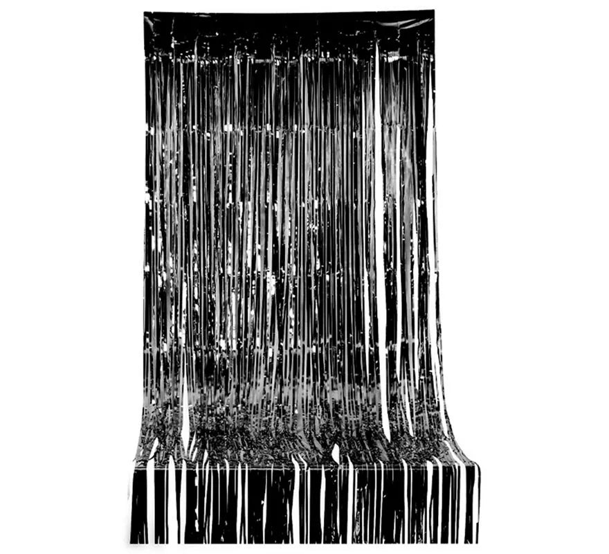 Cortina cubre puertas de flecos negra de plástico de 1x2 metros