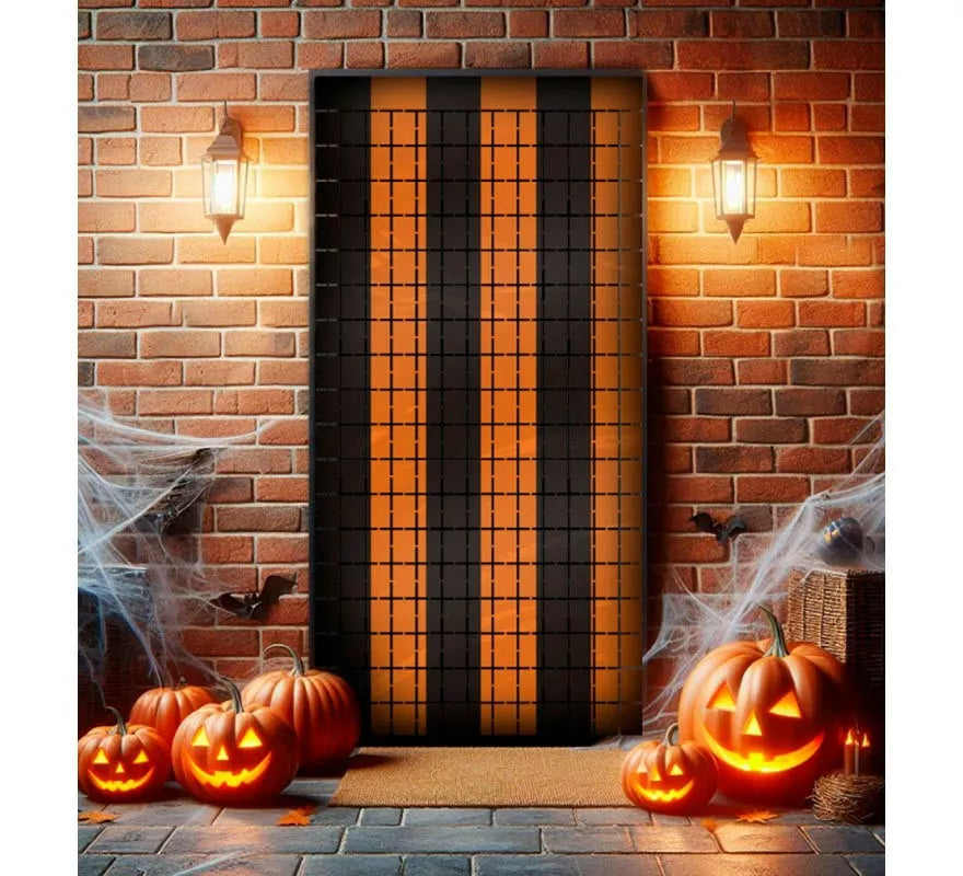 Translation missing: en.Cortina Halloween de cuadros negro y naranja de 1x2 m