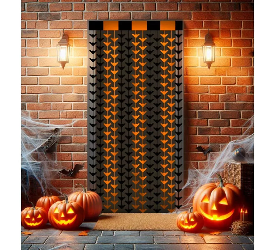 Translation missing: en.Cortina Halloween de Murciélagos negro y naranja de 1x2 m