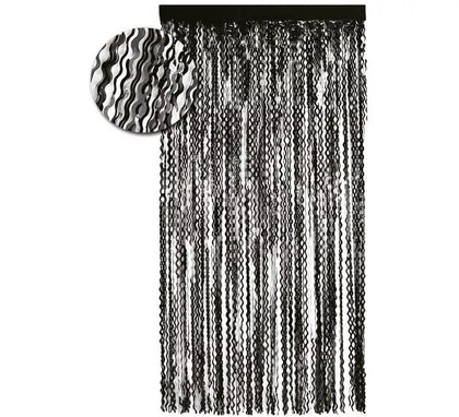 Cortina Negra Holográfica de Flecos Ondulados de 100x200 cm