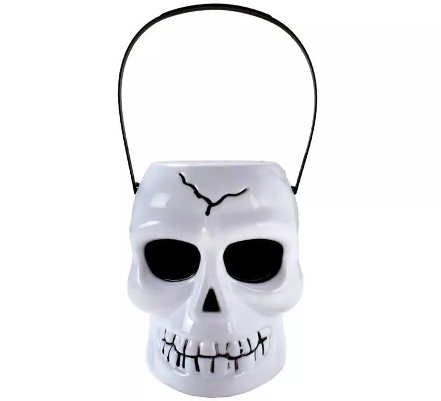Cubo Calavera blanco con asa de 12x14x16 cm