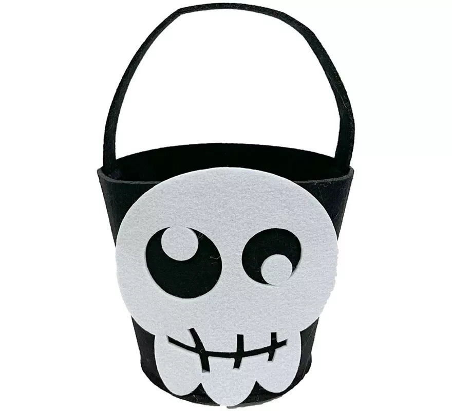 Translation missing: en.Cubo Calavera de Fieltro blanco y negro 20x18x18,50 cm