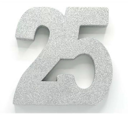 Decoración para mesa Número 25 Plata de FOAM de 202x205x30 mm