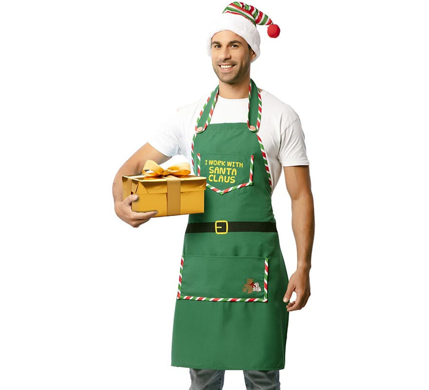 Translation missing: en.Delantal de Elfo Ayudante verde con gorro adulto