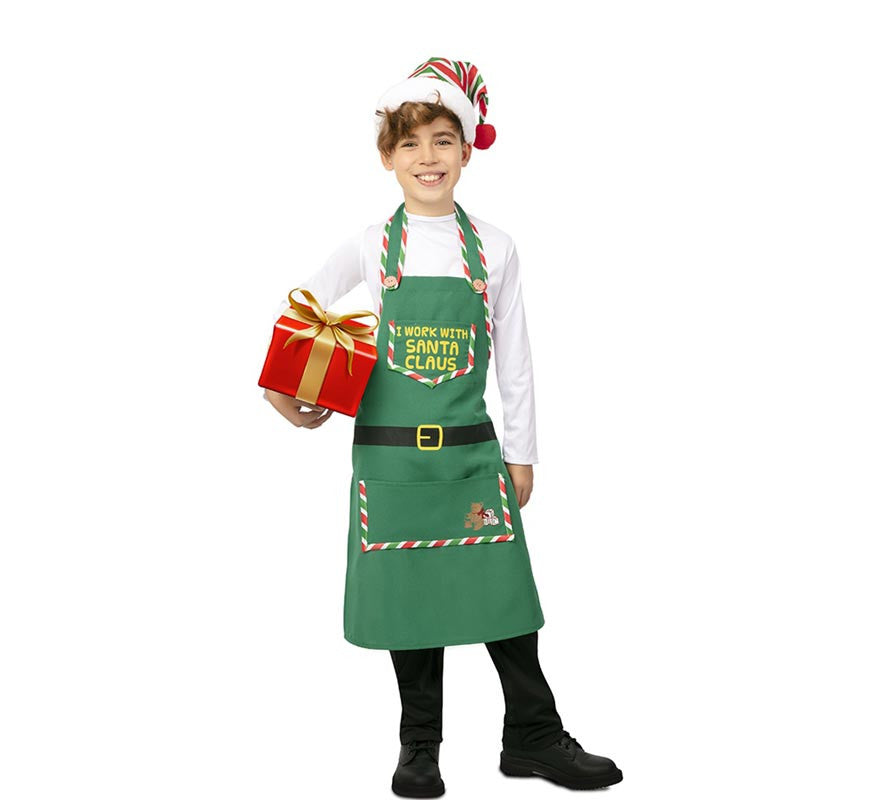 Translation missing: en.Delantal de Elfo Ayudante verde con gorro infantil