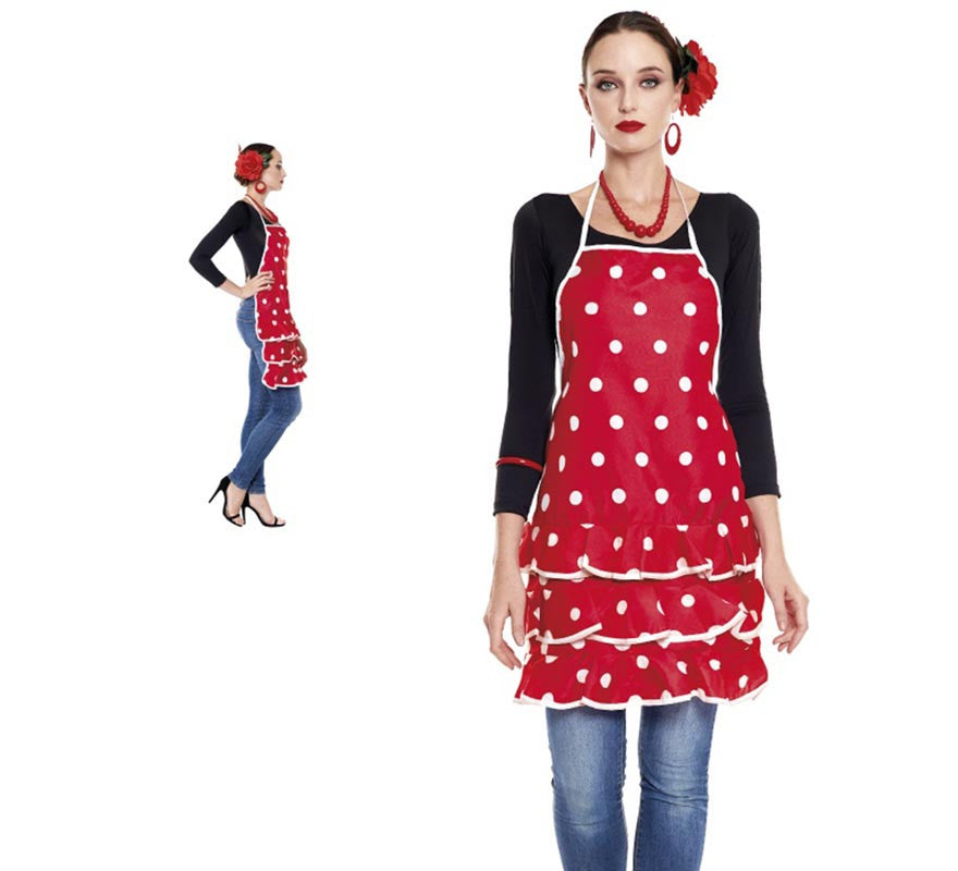 Translation missing: pt-PT.Delantal de Flamenca rojo con lunares blancos