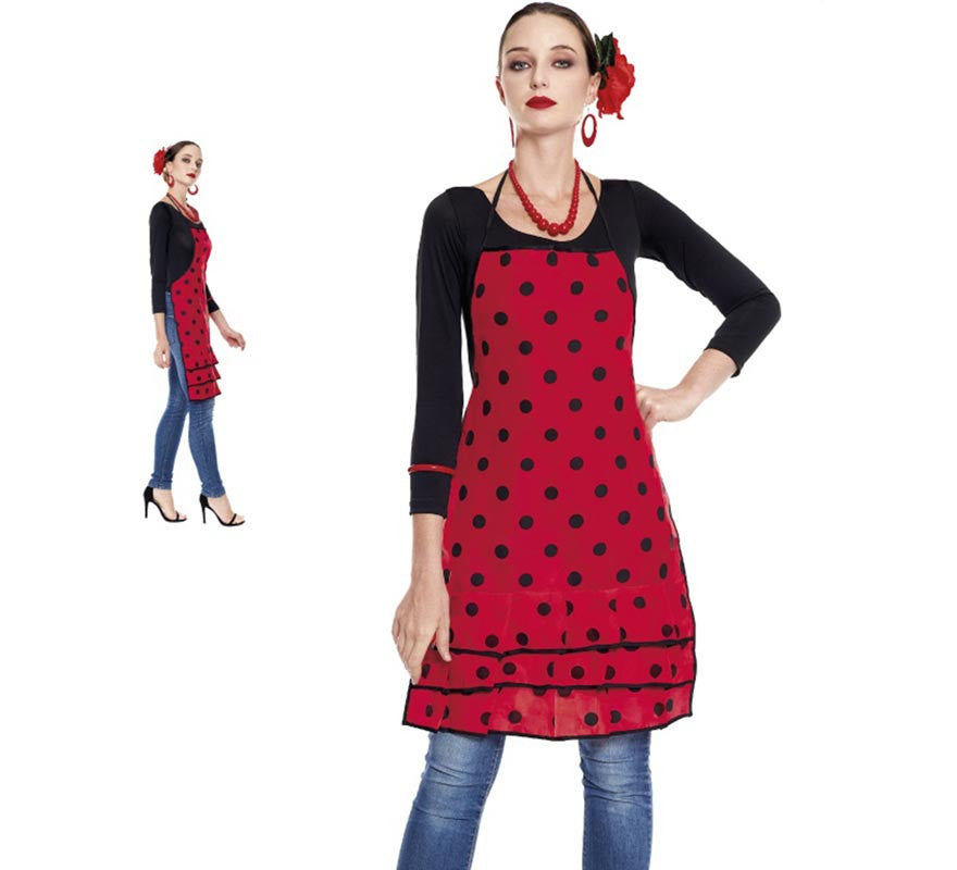 Translation missing: en.Delantal de Sevillana rojo con lunar negro para adulto