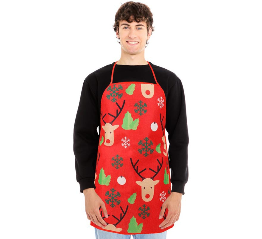 Delantal Navideño Estampado de Renos de 52X72 cm