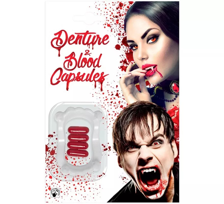 Dentadura de Vampiro con 4 Capsulas de Sangre