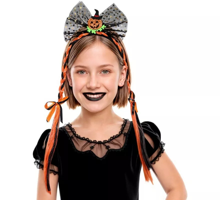 Diadema Calabaza con Dos Trenzas Infantil