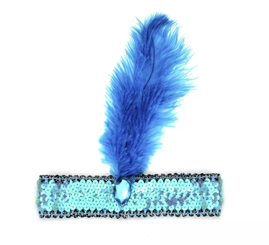 Diadema Charlestón con Pluma y Lentejuelas en varios colores