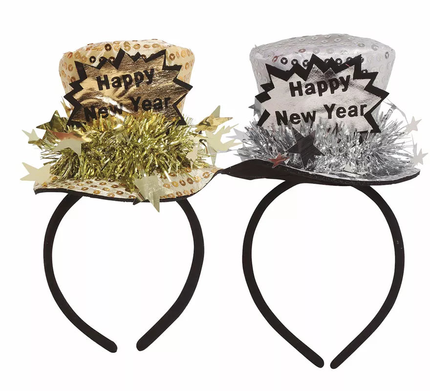 Diadema Chistera 'Happy New Year' Plata y Oro Surtidos