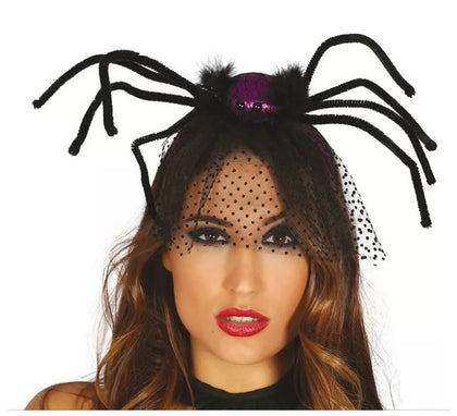 Diadema con Araña Lila y Velo