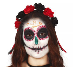 Headband with Red and Black Flowers