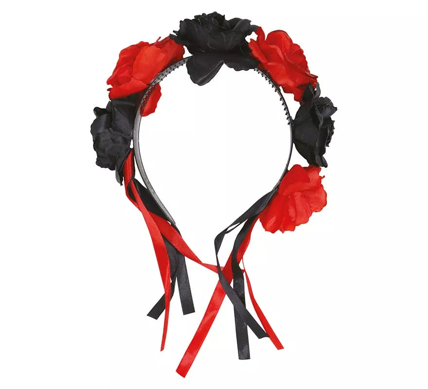 Diadema con Flores Rojas y Negras