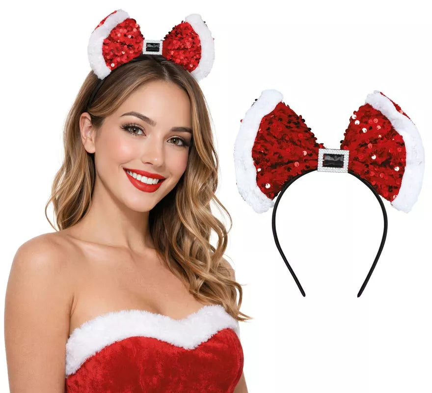 Translation missing: en.Diadema con Lazo de Mamá Noel y Lentejuelas