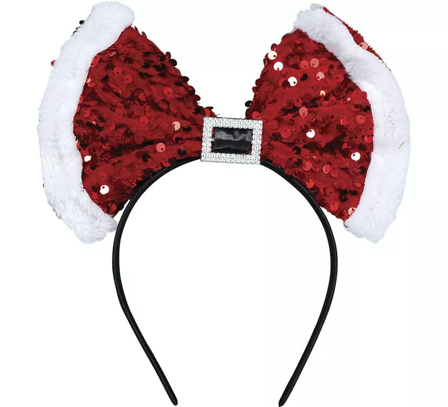 Diadema con Lazo de Mamá Noel y Lentejuelas