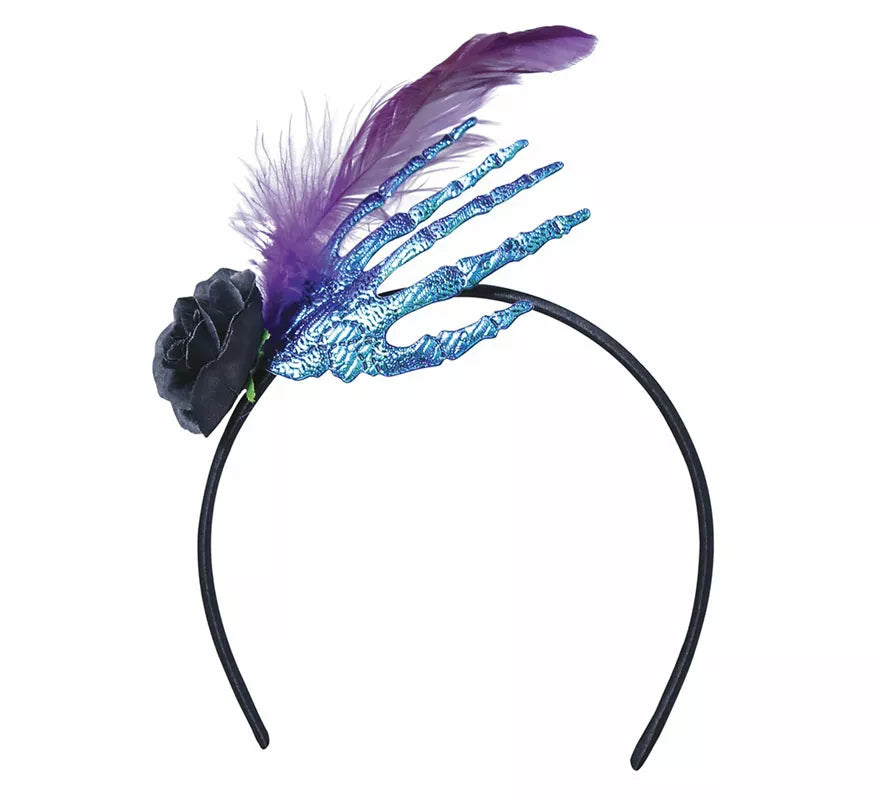 Translation missing: en.Diadema con Mano, Pluma y Rosa Negra