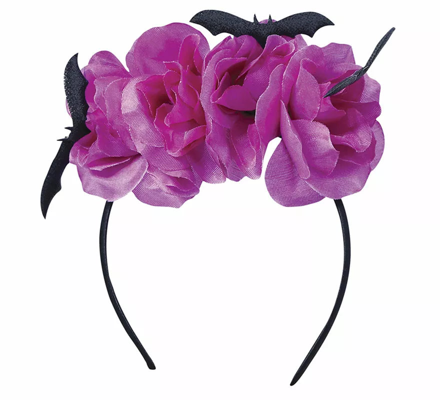 Diadema con Murciélagos y Flores Lila