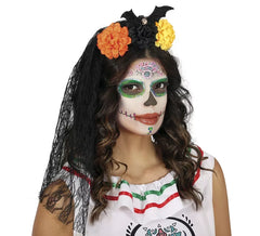 Headband with Veil and Flowers