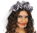 Diadema con Velo y Flores grises