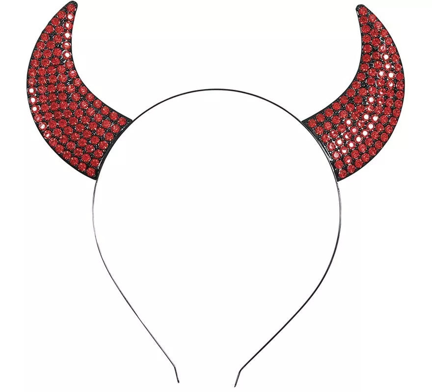 Diadema Cuerno con Brillantes rojos Metálica