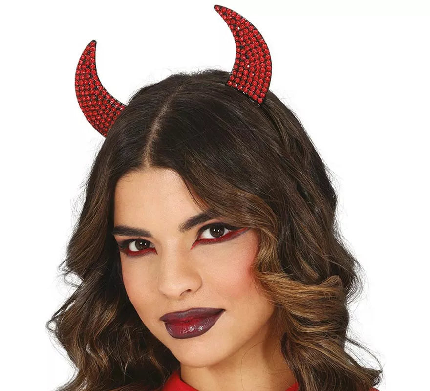 Diadema Cuerno con Brillantes rojos Metálica